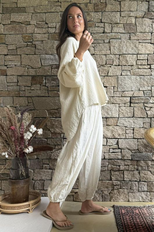 Annie Cushion Cotton Laurie Blouse Panna Cotta